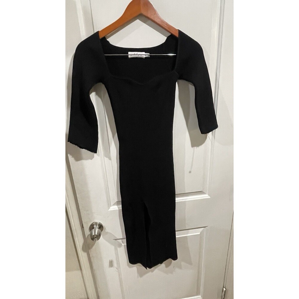 Petal + Pup Aquerelle Black Ribbed Sweetheart Midi Dress Slit Size 2